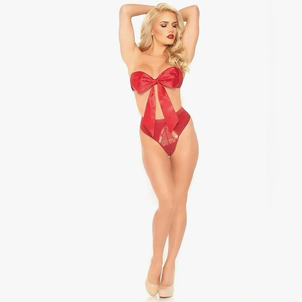 🦋B2G1🦋LEG AVENUE 2pc. Satin Ribbon Gift Bandeau & Lace G-String Panty Set